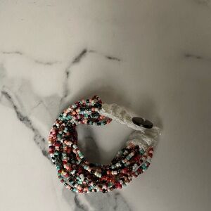 Multicolor Stacked Beaded Bracelet featuring Crochet and Button Clasp